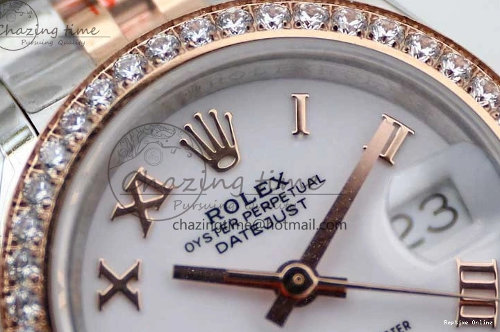 0121 Trendy Lady DateJust 28 SS RG TWF Diamonds Bezel 1:1 Best Edition White Dial Roman Markers on Jubilee Bracelet NH 2129